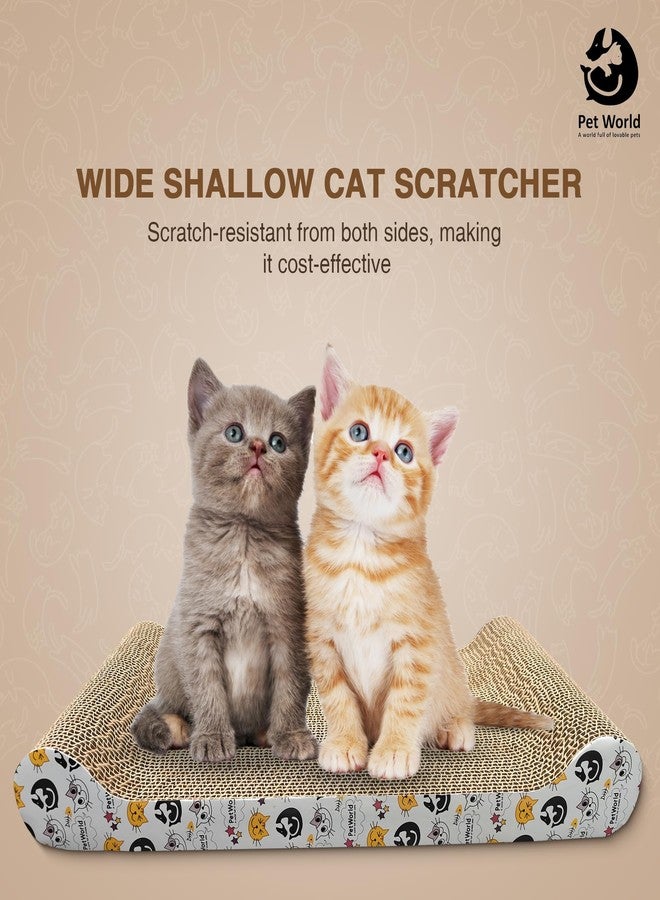 PET WORLD Wide Shallow Cat Scratcher (Large) | Extra-Wide Flat Cardboard Scratch Pad for Cats | Horizontal Lounger | Durable & Eco-Friendly - Image 2